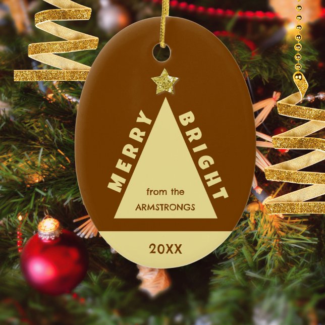 Ornamento De Cerâmica Chocolate Family Photo Minimalist Keepsake (Chocolate Merry Bright Family Photo Christmas Ceramic Ornament ©Susanne Sachers - Sunny Mind 🌞)