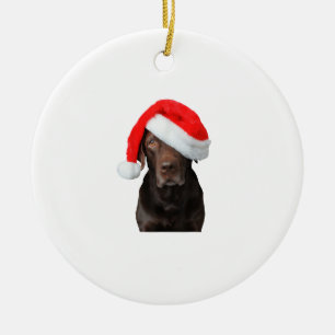 Ornamento De Cerâmica Chocolate Lab Picture Santa Hat Cachorro