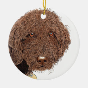 Ornamento De Cerâmica Chocolate Labradoodle