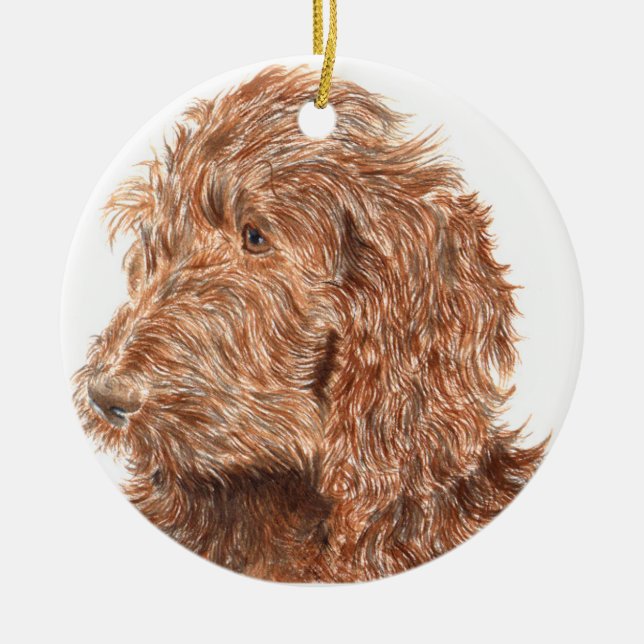 Ornamento De Cerâmica Chocolate Labradoodle (Frente)