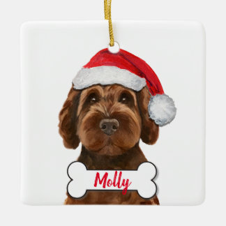 Ornamento De Cerâmica Chocolate Labradoodle / Chocolate Goldendoodle Cer