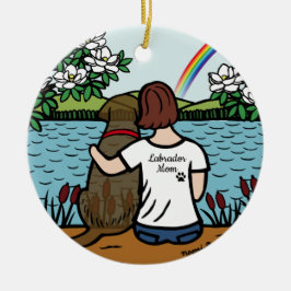 Ornamento De Cerâmica Chocolate Labrador Angel e mamãe Brown