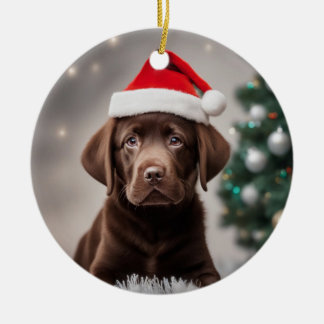 Ornamento De Cerâmica Chocolate Labrador Natal