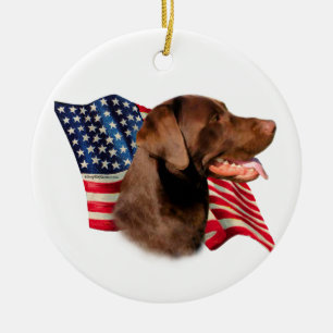 Ornamento De Cerâmica Chocolate Labrador Retriever American Flag