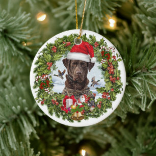 Ornamento De Cerâmica Chocolate Labrador Retriever, terra de Natal