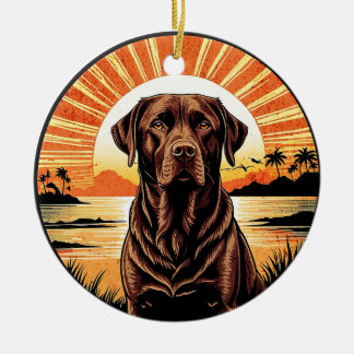 Ornamento De Cerâmica Chocolate Labrador Retro Sunset Dog Lover
