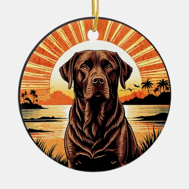 Ornamento De Cerâmica Chocolate Labrador Retro Sunset Dog Lover (Frente)