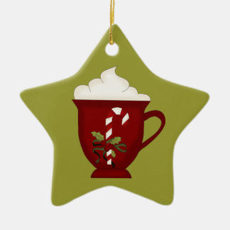 Ornamento De Cerâmica Chocolate Quente Vermelho com Verde