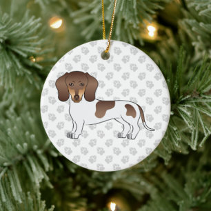 Ornamento De Cerâmica Chocolate & Tan Pied Cabelo Curto Dachshund & Paws