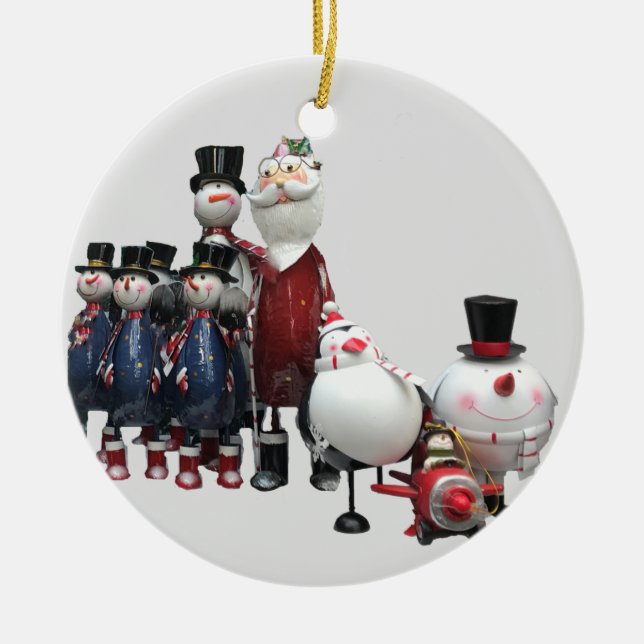 Ornamento De Cerâmica Choir de Natal, com Papais noeis, Snowman, Pinguim (Frente)