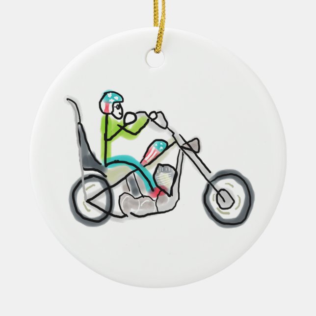 Ornamento De Cerâmica Chopper Motorcycle Stickman (Frente)