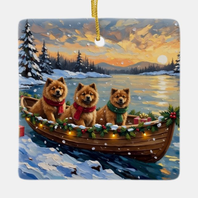 Ornamento De Cerâmica Chow Chow Christmas Boat Holiday (Frente)