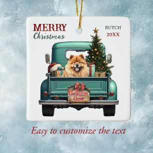 Ornamento De Cerâmica Chow Chow Dog Retro Truck Natal
