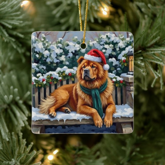 Ornamento De Cerâmica Chow Chow Dog Serene Winter Garden Christmas Art (Árvore)