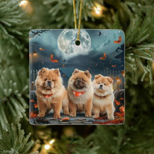 Ornamento De Cerâmica Chow Chow Halloween Spooky