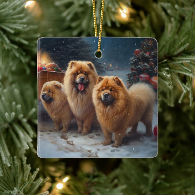 Ornamento De Cerâmica Chow Chow Snowy Sleigh Decência de Natal (Árvore)