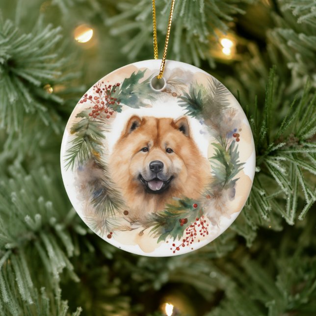 Ornamento De Cerâmica Chow Chow Wreath de Natal Festivo (Árvore)
