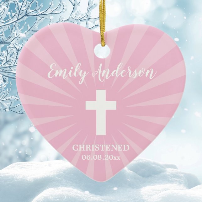 Ornamento De Cerâmica Christening Baptism Baby Girl Pink (Criador carregado)