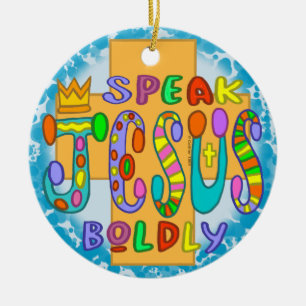 Ornamento De Cerâmica Christian Funky Jesus Ornament azul