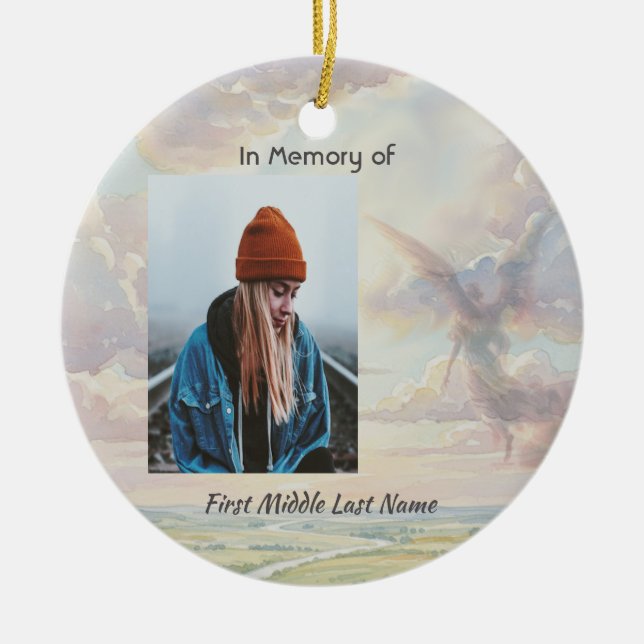 Ornamento De Cerâmica Christian Memorial Keepsake Angel Sky Clouds (Frente)