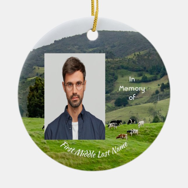 Ornamento De Cerâmica Christian Memorial Keepsake Cattle Farm Landscape  (Frente)