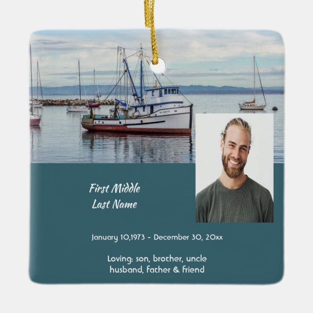Ornamento De Cerâmica Christian Memorial Keepsake Commercial Fisherman (Frente)