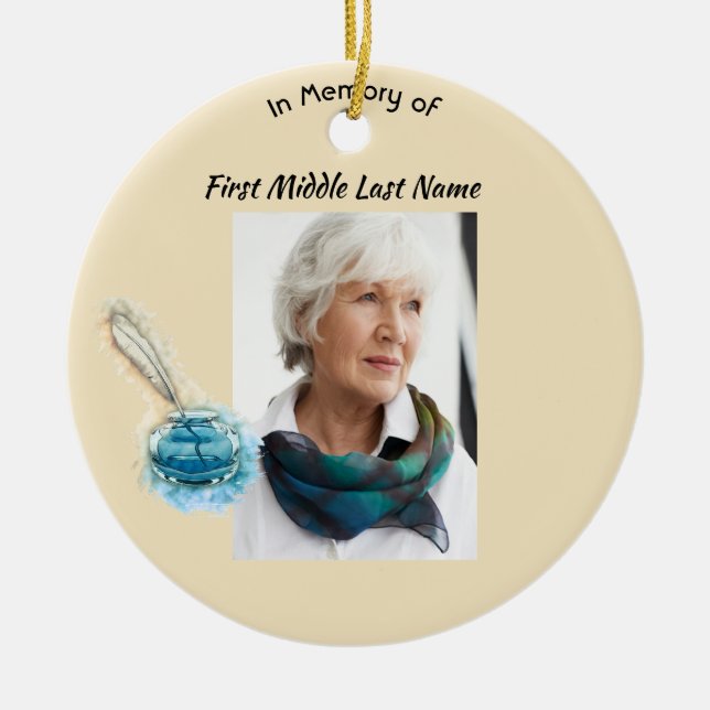 Ornamento De Cerâmica Christian Memorial Keepsake Feather Pen  (Frente)