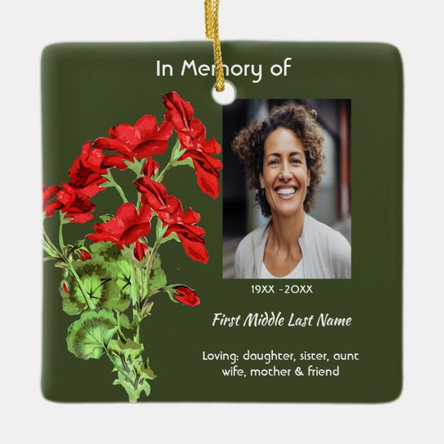 Ornamento De Cerâmica Christian Memorial Keepsake Geranium Flower (Frente)