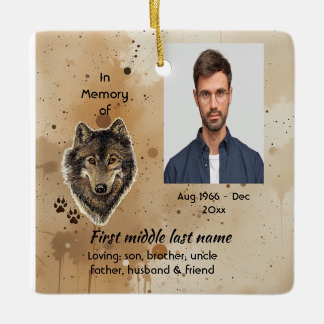 Ornamento De Cerâmica Christian Memorial Keepsake Wolf Wolves Animal (Frente)