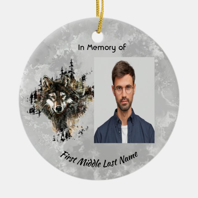 Ornamento De Cerâmica Christian Memorial Keepsake Wolf Wolves Animal art (Frente)