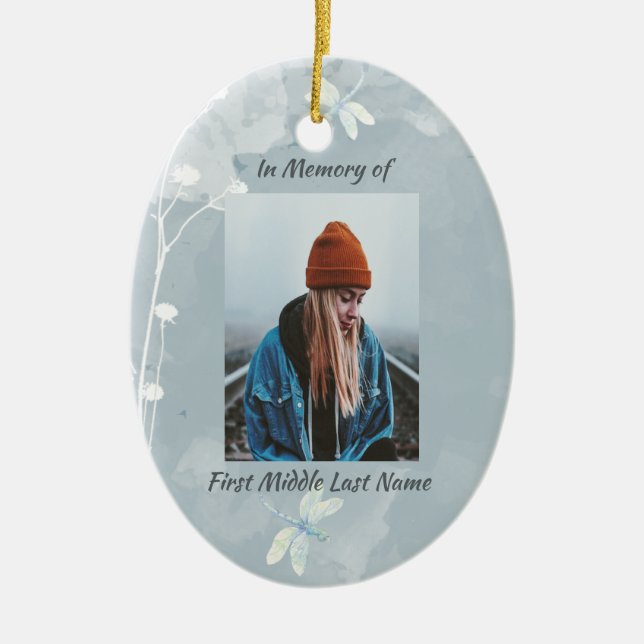 Ornamento De Cerâmica Christian Memorial Keepsasaara Dragonfly White Flo (Frente)