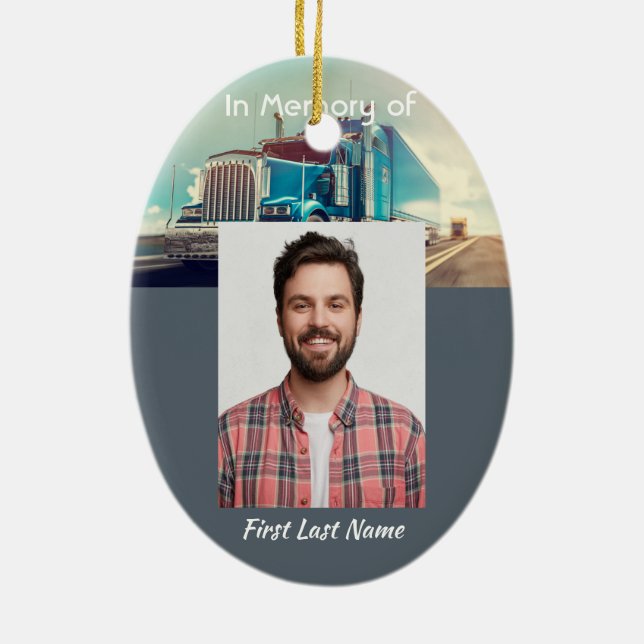 Ornamento De Cerâmica Christian Memorial Keepsawn Semi Truck Trailer (Verso)