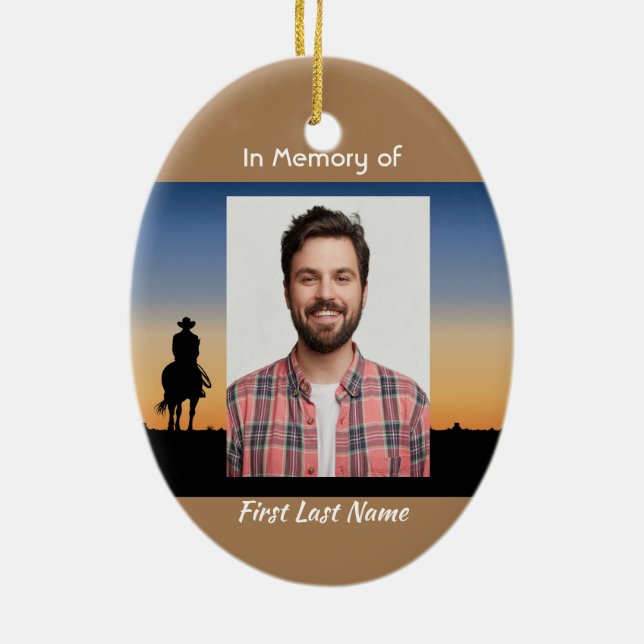 Ornamento De Cerâmica Christian Memorial Western Horse Back Riding  (Verso)