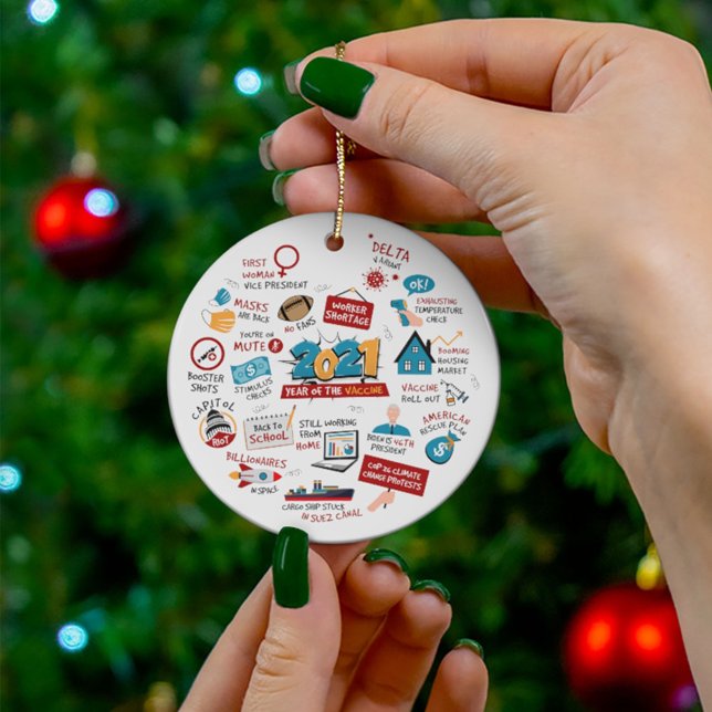 Ornamento De Cerâmica Christmas 2021 COVID Pandemic Vaccine Year  (Criador carregado)