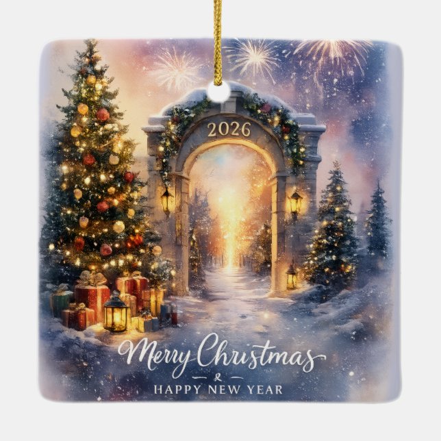 Ornamento De Cerâmica Christmas 2026 Holiday Winter Wonderland Archway (Verso)