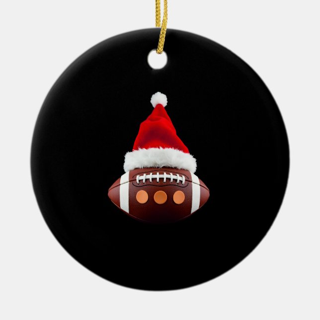 Ornamento De Cerâmica Christmas American Football Ball Santa Hat (2) (Frente)