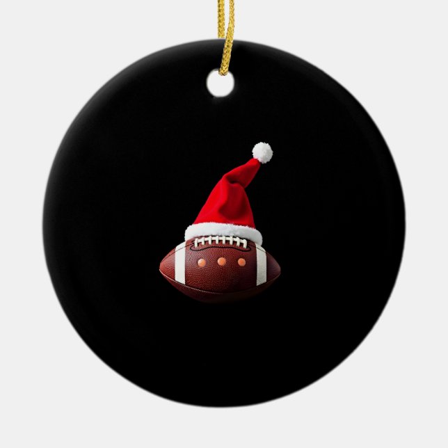 Ornamento De Cerâmica Christmas American Football Ball Santa Hat (3) (Frente)