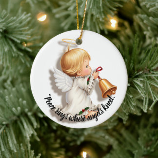 Ornamento De Cerâmica Christmas Angel Ornament with a Bell