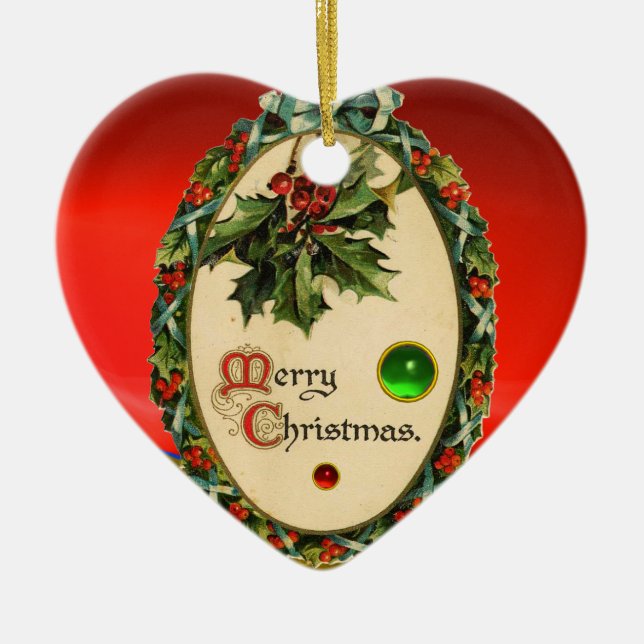 ORNAMENTO DE CERÂMICA CHRISTMAS BANJO COM MISTLETOS E HOLLY BERRIES (Frente)