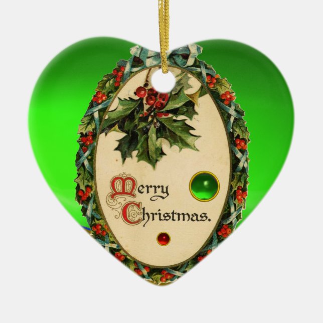 ORNAMENTO DE CERÂMICA CHRISTMAS BANJO COM MISTLETOS E HOLLY BERRIES (Frente)