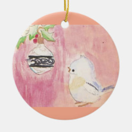 Ornamento De Cerâmica Christmas Bird and Ornament