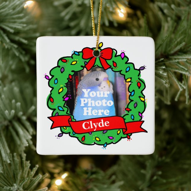 Ornamento De Cerâmica Christmas Bird Photo Wreath (Árvore)