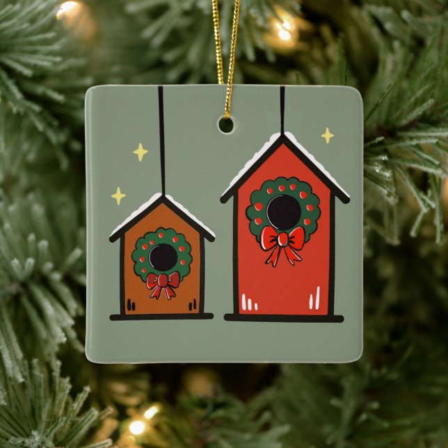 Ornamento De Cerâmica Christmas Birdhouses Ornament – Cozy Minimal  (Árvore)