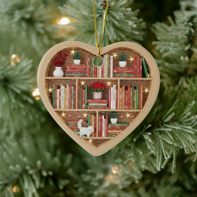 Ornamento De Cerâmica Christmas Bookshelves Red Green Book shelf 2Dprint (Árvore)