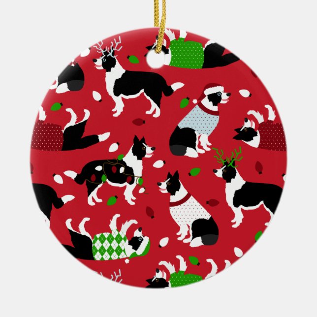 Ornamento De Cerâmica Christmas Border Collie (Frente)