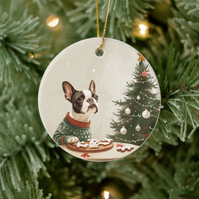 Ornamento De Cerâmica Christmas Boston Terrier Dog (Árvore)
