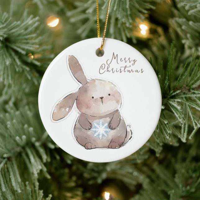 Ornamento De Cerâmica Christmas Bunny and Snowflake, personalized (Árvore)