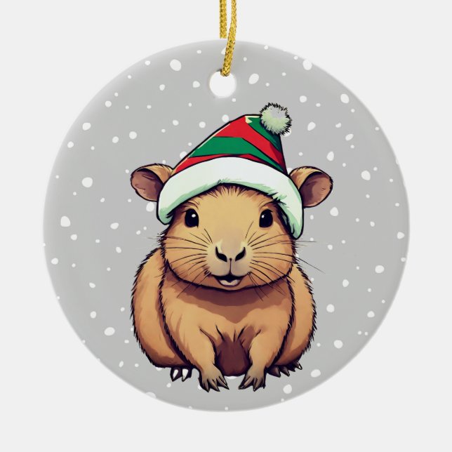 Ornamento De Cerâmica Christmas Capybara (Frente)