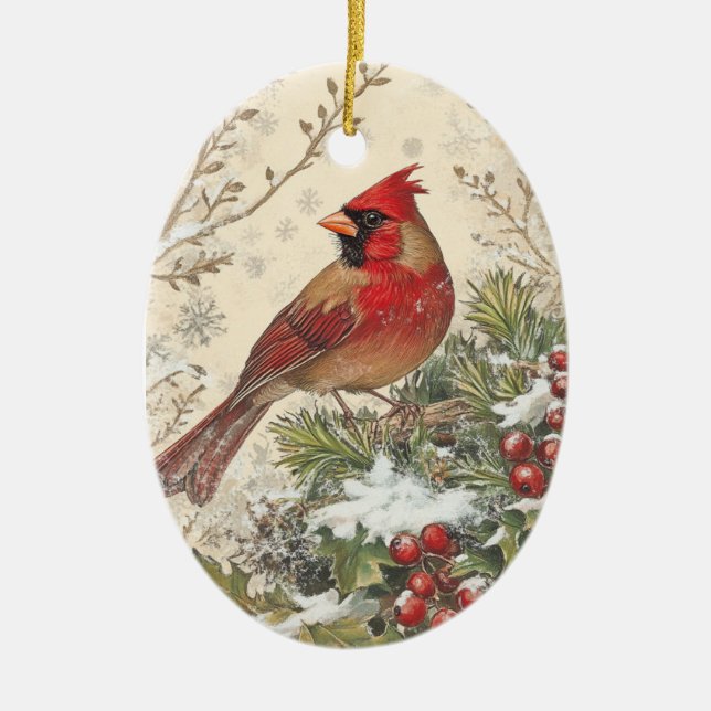 Ornamento De Cerâmica Christmas Cardinal Oval Ornament (Frente)