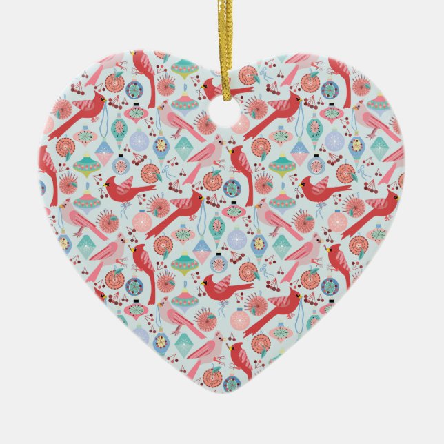 Ornamento De Cerâmica Christmas Cardinals Midcentury Modern (Frente)